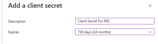 Client secret form